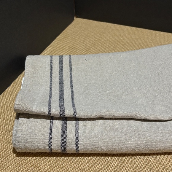 Park Hill Collection 100% Linen Farmhouse Tablecloth 48 X 57 Beige Black Stripe - Picture 3 of 14